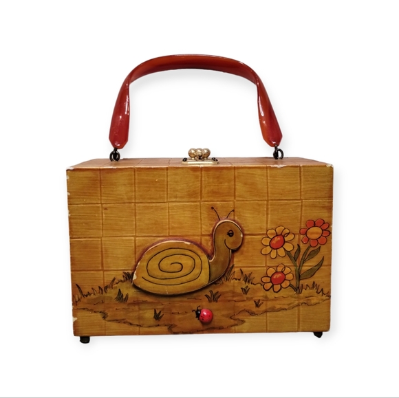 Handbags - 1970s Wooden Box Purse Vintage